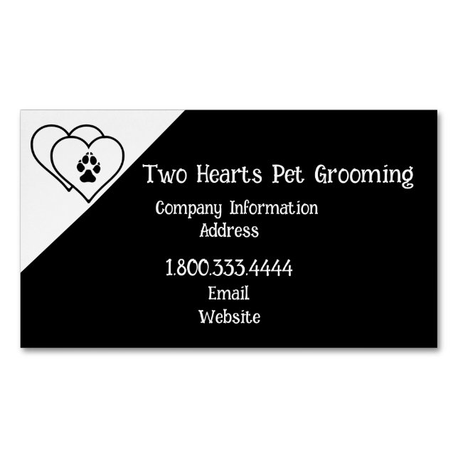 Two Hearts Love Animals Pet Grooming Custom   Magnetic Business Card (Front)