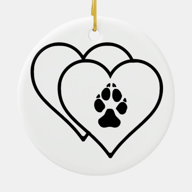 Two Hearts Love Dogs Footprint Track Logo Ceramic Ornament (Back)