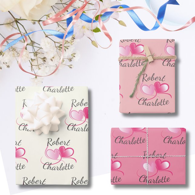 Two Hearts Meet as One customizable Wedding Wrapping Paper Sheet (Creator Uploaded)