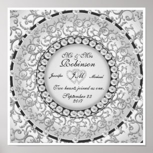 Two Hearts Monogram Wedding Pattern Poster