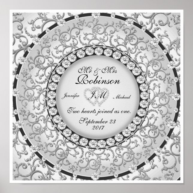 Two Hearts Monogram Wedding Pattern Poster (Front)