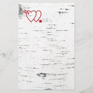 Two hearts on a birch bark stationery