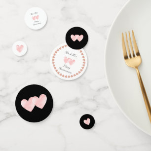 Two Hearts on Black & White Wedding Anniversary Co Confetti