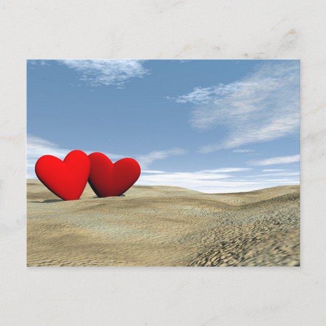 Two hearts on the beach - 3D render Postcard (Front)