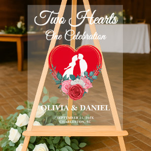 Two Hearts, One Celebration Wedding Welcome Acrylic Sign