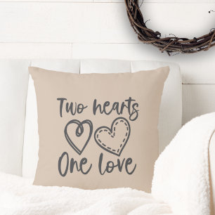 Two Hearts One Love Monogram Throw Pillow