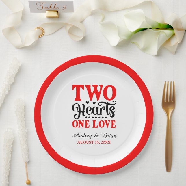 Two Hearts One Love Paper Plate (Wedding)