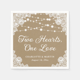 Two Hearts One Love Rustic Kraft Paper Wedding Napkin