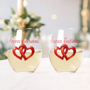 Two Hearts, One Love Stemless Wine Glass