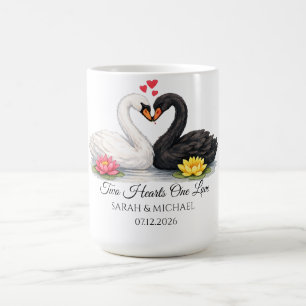 Two Hearts One Love Swan Wedding Anniversary Magic Mug