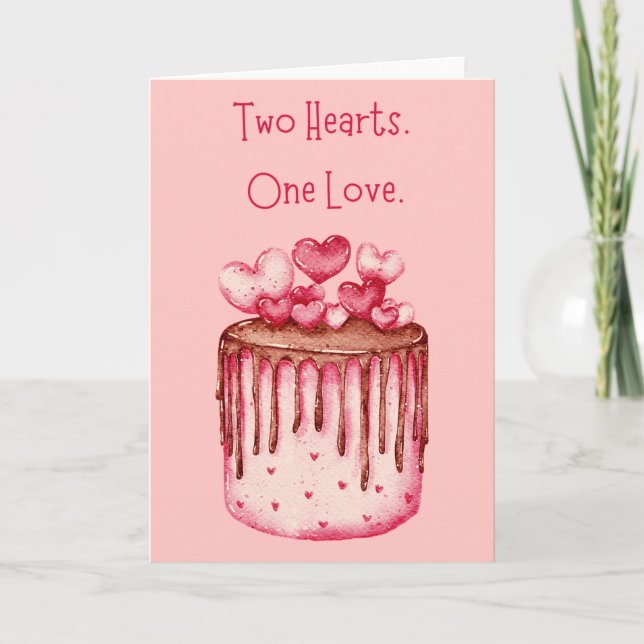 Two Hearts One Love Wedding Cake Greeting Card (Front)