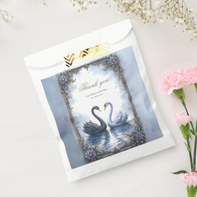 Two Hearts, One Reflection – Romantic Swan Wedding Favour Bag (Sealed)