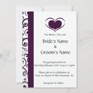 Two Hearts Purple Floral Wedding Invitation