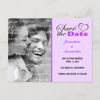 Two Hearts Purple Save the Date Photo Postcard