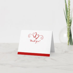 Two Hearts Red Swirl Wedding Thank you Note Card