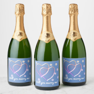 two  hearts,romantic wedding.Personalized Sparkling Wine Label