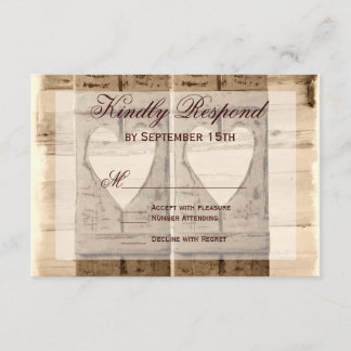 Two Hearts Rustic Shutters Wedding RSVP Cards.