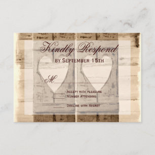 Two Hearts Rustic Shutters Wedding RSVP Cards. Card