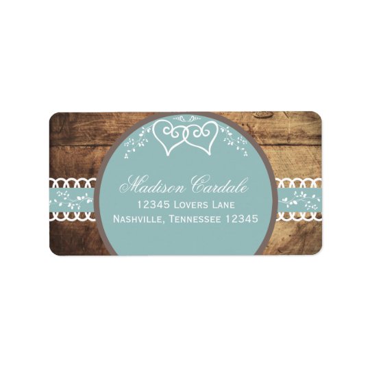 Two Hearts Rustic Wood Wedding Address Labels