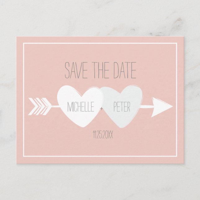 Two Hearts Save The Date Announcement Postcard (Front)