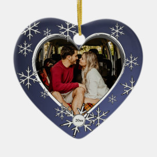 Two Hearts Snowflake Frame Ceramic Ornament