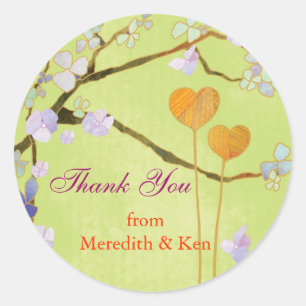 Two Hearts Spring Green Wedding Thank You Classic Round Sticker