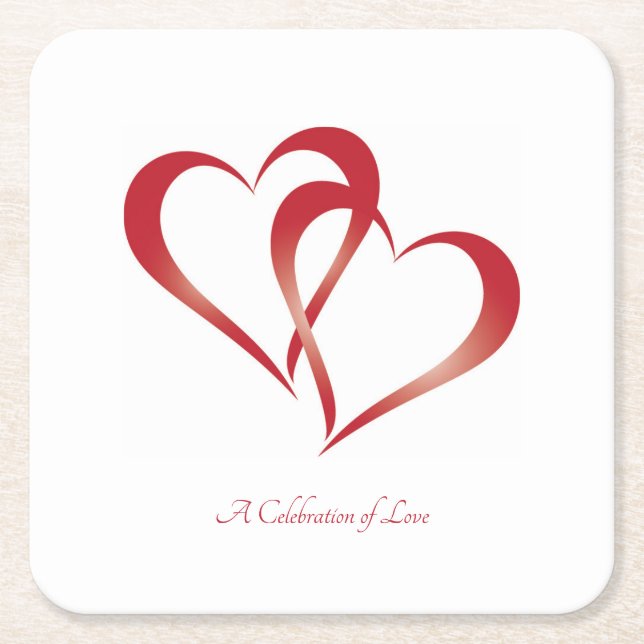 Two Hearts Square Paper Coaster (Front)