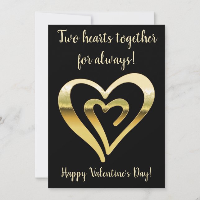 Two hearts together metallic gold  Valentine's Day Holiday Card (Front)