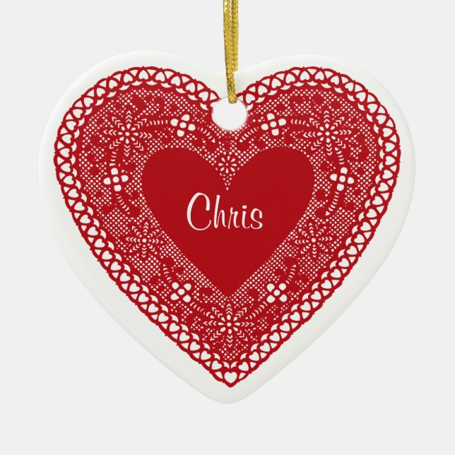 Two Hearts Vintage Lace  Ceramic Ornament (Front)