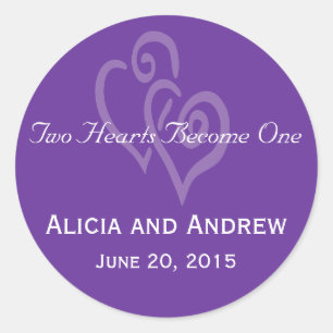 Two Hearts Wedding Favour Sticker Purple