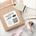 Two Hearts Wedding Website QR Code Square Sticker<br><div class="desc">Square wedding website QR code sticker in black and white with elegant fonts and two hearts,  overlapping. Add the url to your wedding website to the premade QR code.</div>