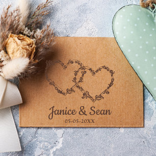 Two Hearts with Branches & Wildflowers Rubber Stamp