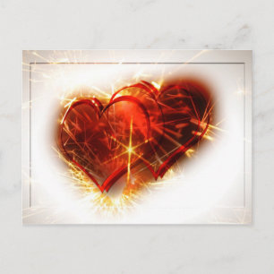 Two Hearts with Fireworks Postcard