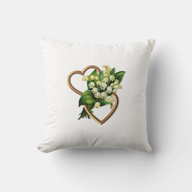 Two Hearts with Lilies of the Valley Throw Pillow (Front)