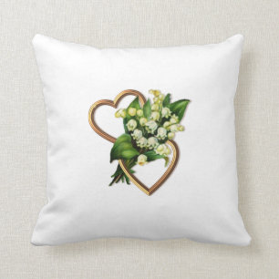 Two Hearts with Lilies of the Valley Throw Pillow