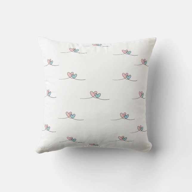 Two hearts with wings, one red and one blue throw pillow (Back)