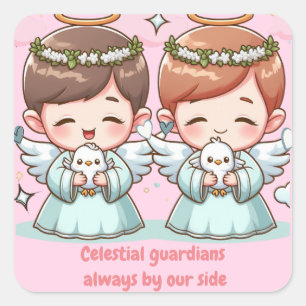 Two heavenly guardians square sticker