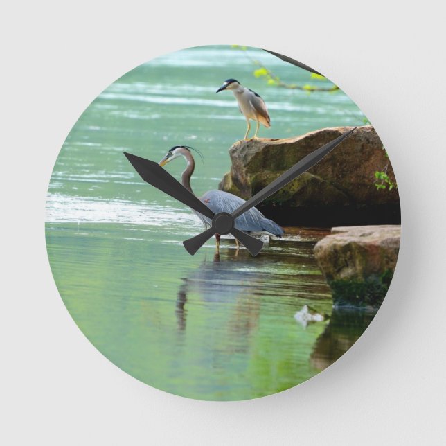 Two Herons by the River Round Clock (Front)