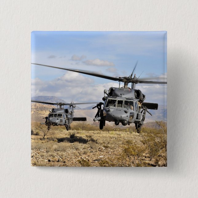 Two HH-60 Pavehawk helicopters preparing to lan 2 Inch Square Button (Front)