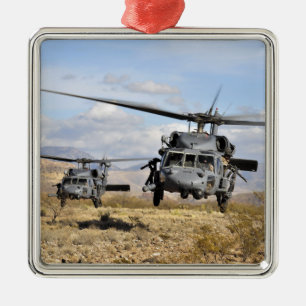 Two HH-60 Pavehawk helicopters preparing to lan Metal Ornament