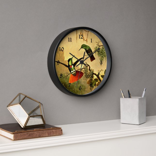 Two Hooded Visorbearer Hummingbirds  Clock (Office)