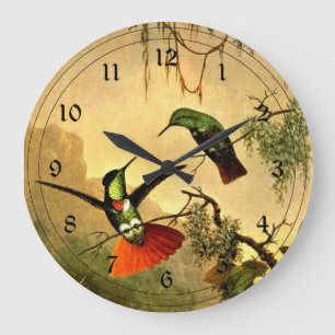 Two Hooded Visorbearer Hummingbirds Large Clock