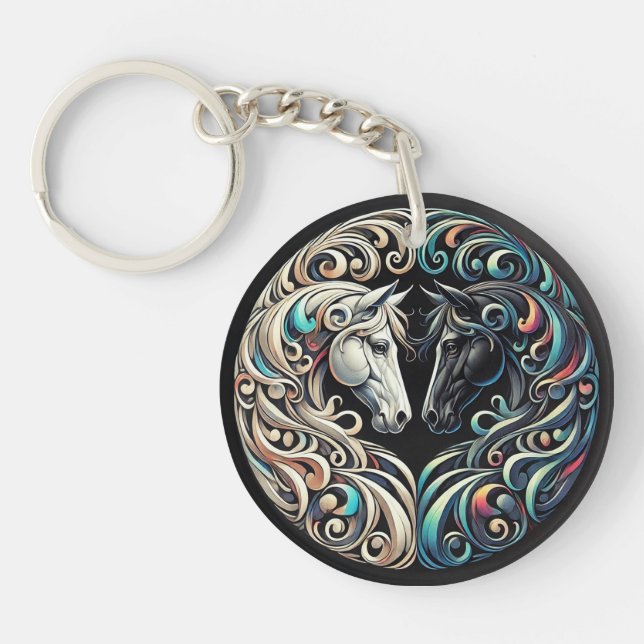 Two horse heads facing each other keychain (Front)