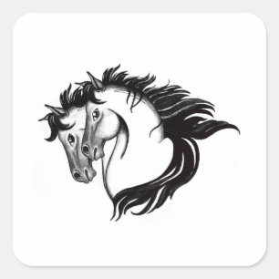 Two Horse Heads Square Sticker