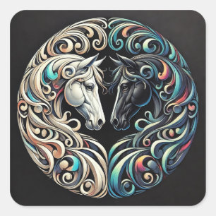 Two horse Powerful Animal Lover Gift 🤍✨ Square Sticker