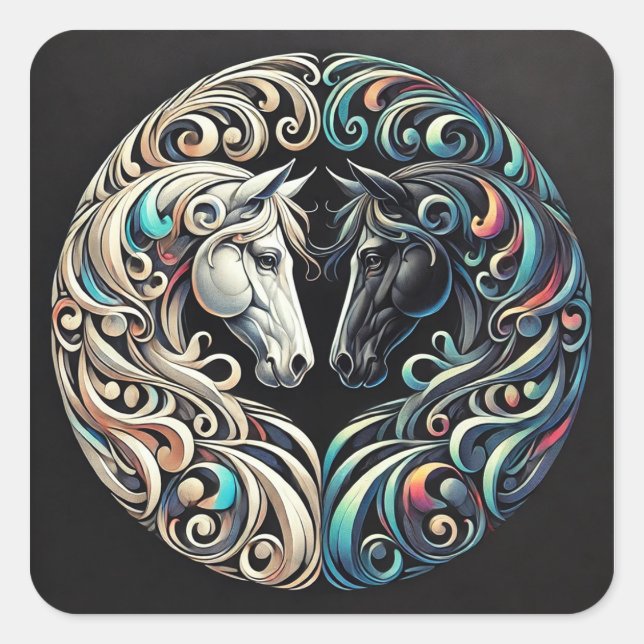 Two horse Powerful Animal Lover Gift 🤍✨ Square Sticker (Front)