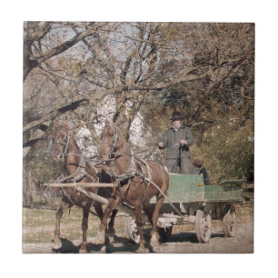 Two Horse Team and Wagon Tile