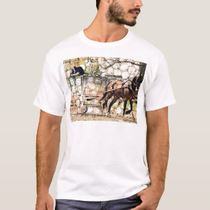 Two Horse Team Mixed Media Collage T-Shirt