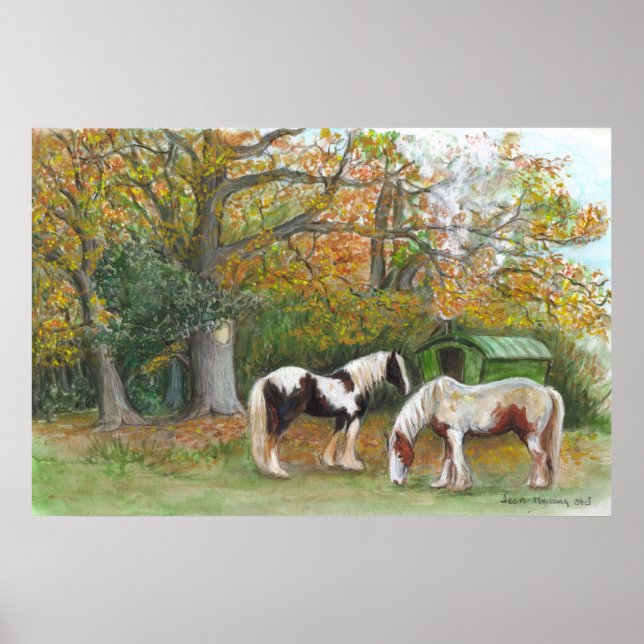 Two horses and a gypsy wagon - Canvas print (Front)
