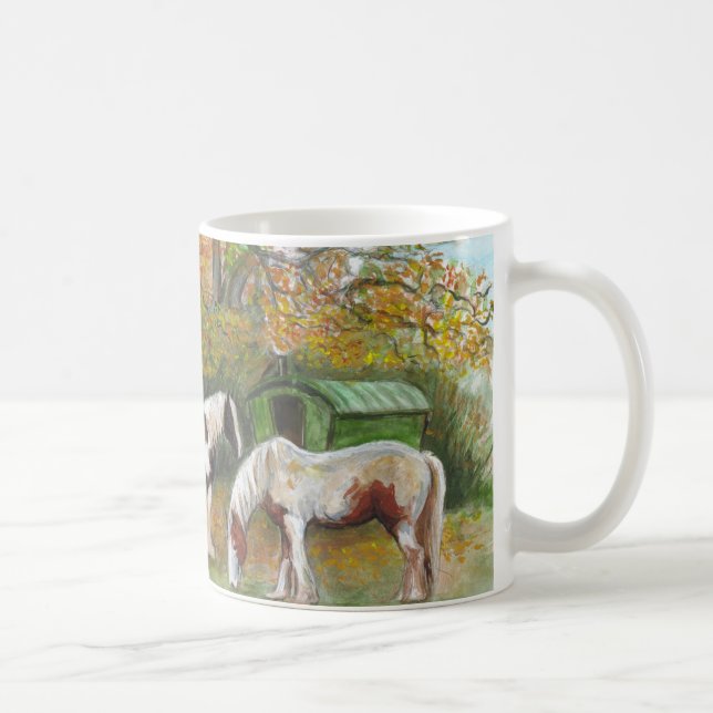 Two horses and a Gypsy wagon Coffee Mug (Right)